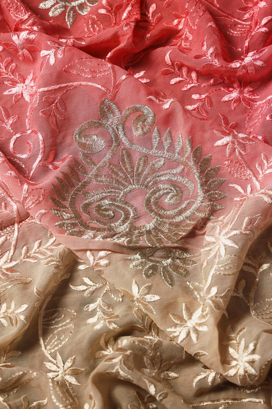 AIzaSyBcstauz-XMPRhEY21AUzeo032pxrXB5Ug - 1 Meter Cut Piece Of Multi Thread With Silver Zari Floral Embroidery On Multi Color Viscose Georgette Fabric