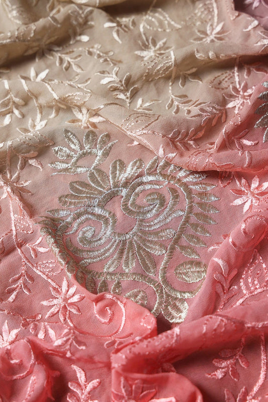 AIzaSyBcstauz-XMPRhEY21AUzeo032pxrXB5Ug - 1 Meter Cut Piece Of Multi Thread With Silver Zari Floral Embroidery On Multi Color Viscose Georgette Fabric