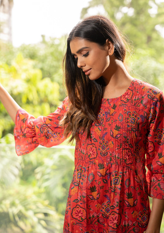 AIzaSyBcstauz-XMPRhEY21AUzeo032pxrXB5Ug - Azure Floral Dark Pink And Beige Crepe Co-ord Set