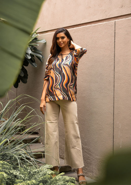 AIzaSyBcstauz-XMPRhEY21AUzeo032pxrXB5Ug - Galaxy Abstract Drawstring Satin Top