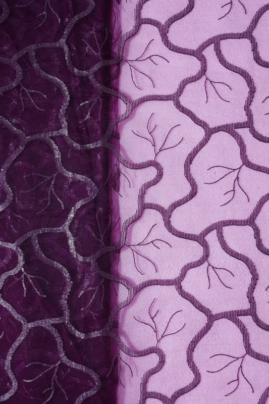 Wine Thread With Water Sequins Abstract Embroidery Work On Wine Soft Net Fabric