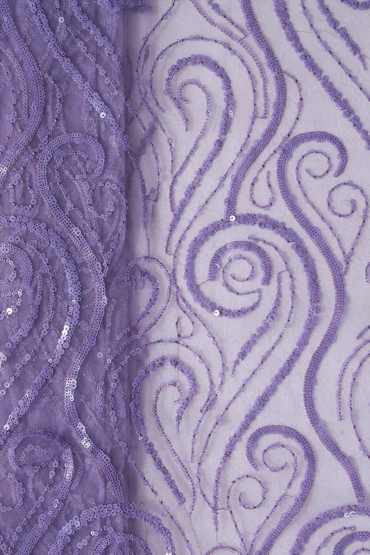 AIzaSyBcstauz-XMPRhEY21AUzeo032pxrXB5Ug - Gorgeous Lilac Sequins Geometric Embroidery On Lilac Soft Net Fabric