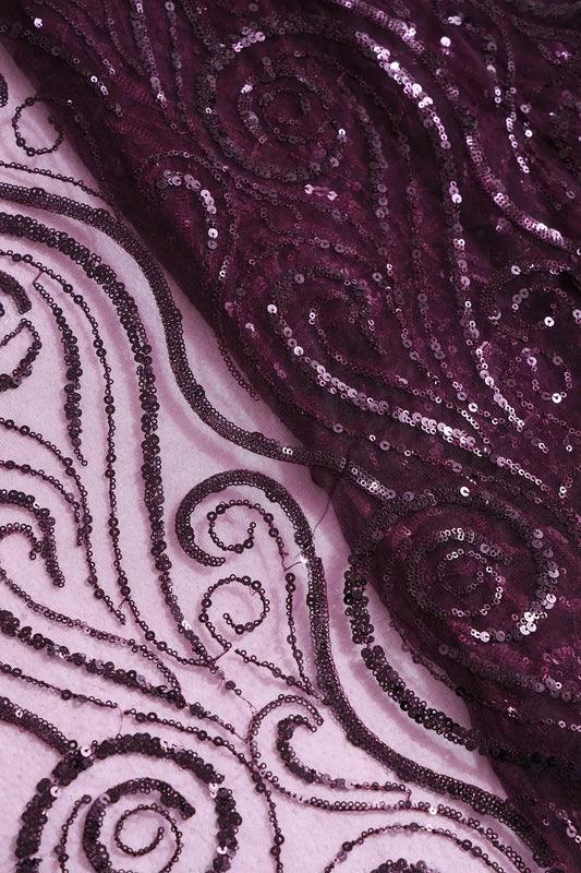 AIzaSyBcstauz-XMPRhEY21AUzeo032pxrXB5Ug - Gorgeous Wine Sequins Geometric Embroidery On Wine Soft Net Fabric