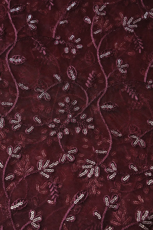 AIzaSyBcstauz-XMPRhEY21AUzeo032pxrXB5Ug - Beautiful Gold Glitter Sequins Heavy Floral Embroidery On Brown Soft Net Fabric