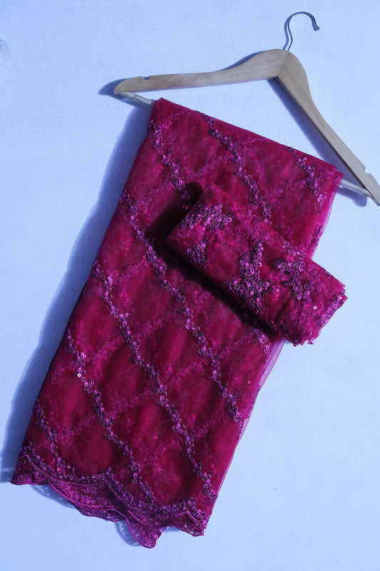 AIzaSyBcstauz-XMPRhEY21AUzeo032pxrXB5Ug - Fuchsia Embroidery Saree Set (Saree With Blouse Piece)