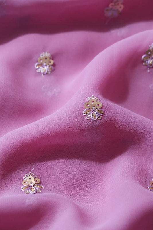 AIzaSyBcstauz-XMPRhEY21AUzeo032pxrXB5Ug - Gold Sequins With Zari Small Floral Booti Embroidery On Mauve Georgette Fabric