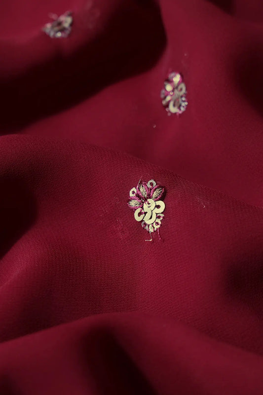 AIzaSyBcstauz-XMPRhEY21AUzeo032pxrXB5Ug - Gold Sequins With Zari Small Floral Booti Embroidery On Maroon Georgette Fabric