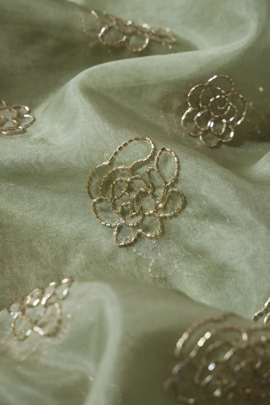 AIzaSyBcstauz-XMPRhEY21AUzeo032pxrXB5Ug - Cut Dana Beads Beautiful Floral Embroidery On Olive Organza Fabric