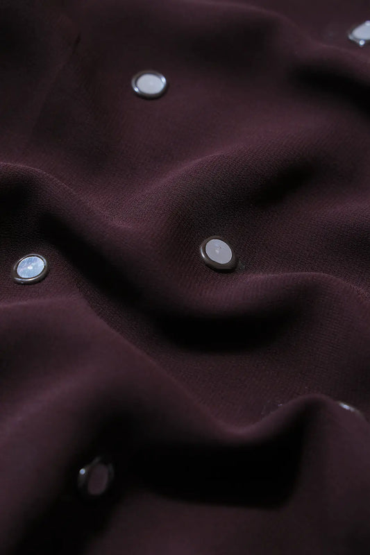 AIzaSyBcstauz-XMPRhEY21AUzeo032pxrXB5Ug - Beautiful Real Mirror Embroidery Work On Dark Brown Georgette Fabric