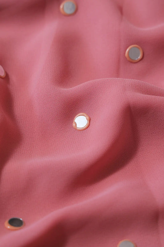 AIzaSyBcstauz-XMPRhEY21AUzeo032pxrXB5Ug - Beautiful Real Mirror Embroidery Work On Thulian Pink Georgette Fabric