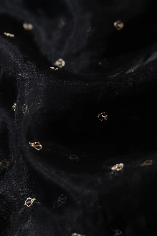 AIzaSyBcstauz-XMPRhEY21AUzeo032pxrXB5Ug - Cut Dana Beads With Zari Small Motif Embroidery On Black Organza Fabric