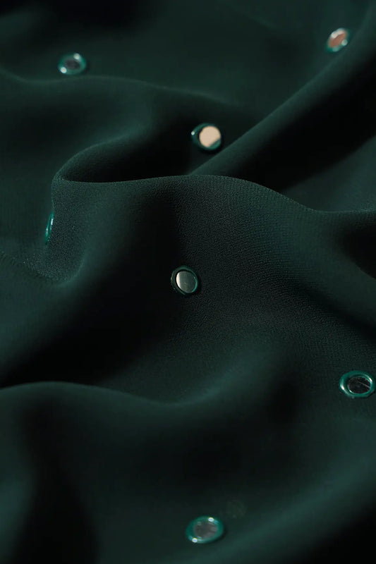 AIzaSyBcstauz-XMPRhEY21AUzeo032pxrXB5Ug - Beautiful Real Mirror Embroidery Work On Bottle Green Georgette Fabric