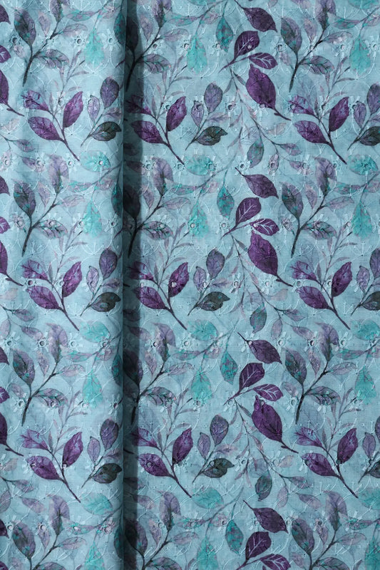 AIzaSyBcstauz-XMPRhEY21AUzeo032pxrXB5Ug - Leafy Digital Print On Hakoba Cotton Embroidery Fabric