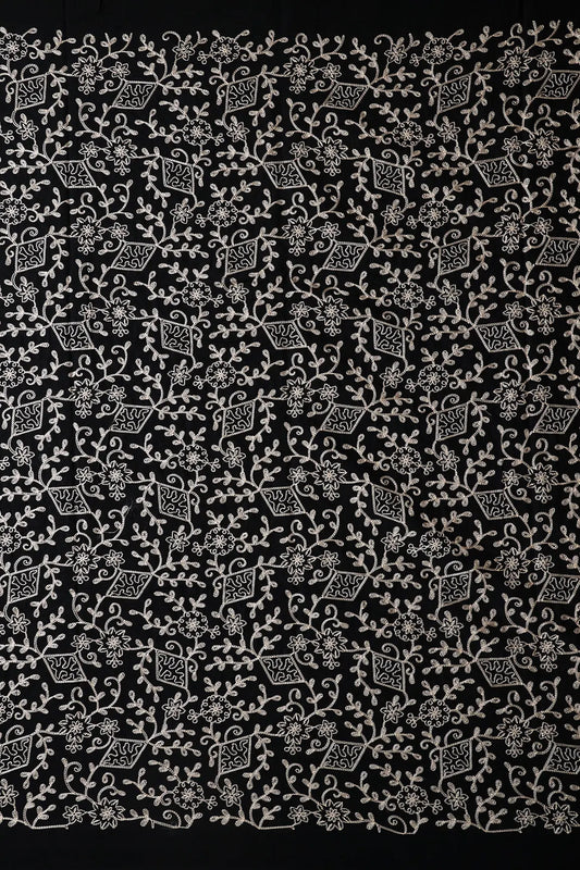 AIzaSyBcstauz-XMPRhEY21AUzeo032pxrXB5Ug - 2 Meter Cut Piece Of Cream Thread Floral Embroidery Work On Black Cotton Fabric