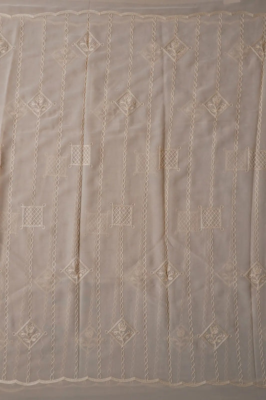AIzaSyBcstauz-XMPRhEY21AUzeo032pxrXB5Ug - 2.25 Meter Cut Piece Of Beige Thread Stripes Embroidery On Light Beige Georgette Fabric