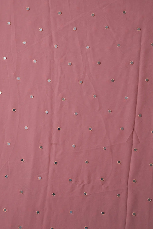 AIzaSyBcstauz-XMPRhEY21AUzeo032pxrXB5Ug - 1.75 Meter Cut Piece Of Real Mirror Embroidery Work On Thulian Pink Georgette Fabric
