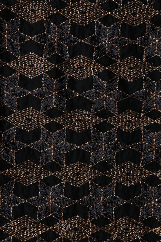 AIzaSyBcstauz-XMPRhEY21AUzeo032pxrXB5Ug - 0.75 Meter Cut Piece Of Gold Zari Geometric Embroidery Work On Black Cotton Fabric