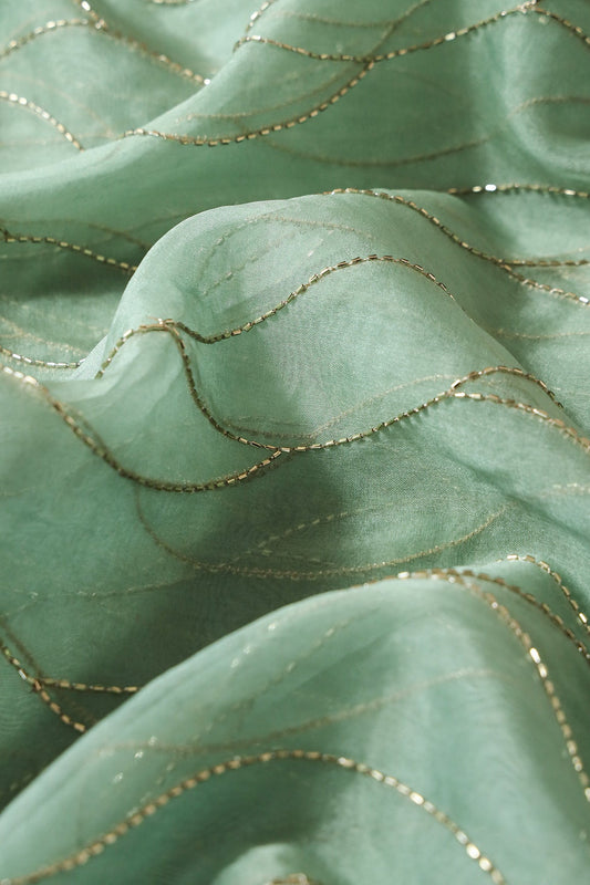 AIzaSyBcstauz-XMPRhEY21AUzeo032pxrXB5Ug - Cut Dana Beads Wonderful Wavy Embroidery On Olive Organza Fabric