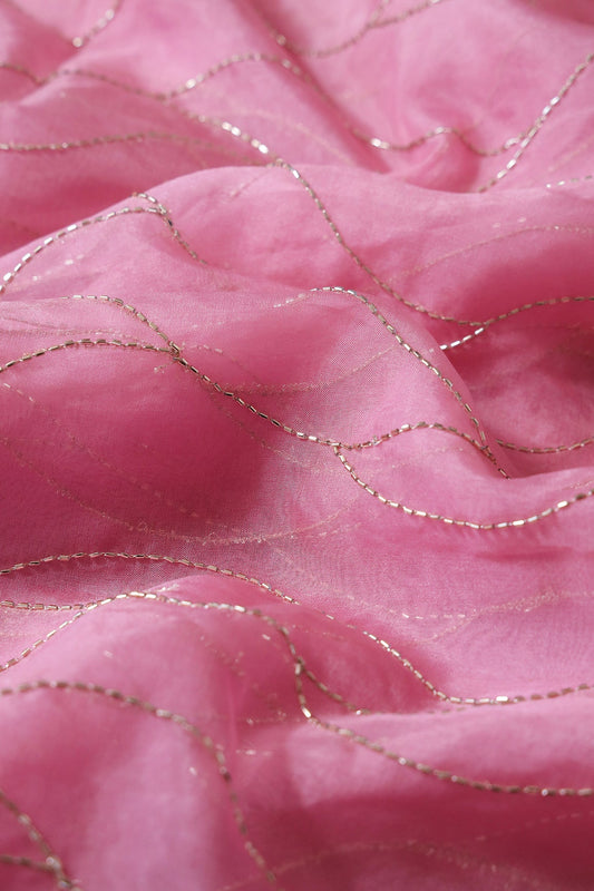 AIzaSyBcstauz-XMPRhEY21AUzeo032pxrXB5Ug - Cut Dana Beads Wonderful Wavy Embroidery On Gajri Pink Organza Fabric