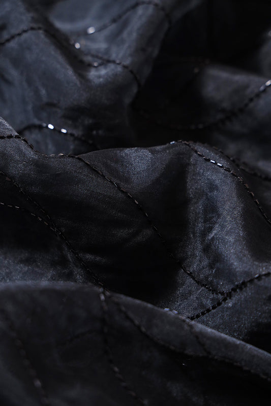 AIzaSyBcstauz-XMPRhEY21AUzeo032pxrXB5Ug - Cut Dana Beads Wonderful Wavy Embroidery On Black Organza Fabric