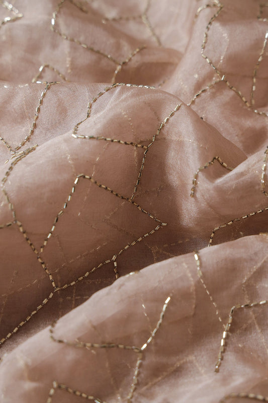 AIzaSyBcstauz-XMPRhEY21AUzeo032pxrXB5Ug - Cut Dana Beads Appealing Abstract Embroidery On Beige Organza Fabric