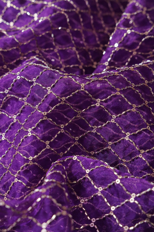 AIzaSyBcstauz-XMPRhEY21AUzeo032pxrXB5Ug - Cut Dana Beads Beautiful Ogee Embroidery On Purple Organza Fabric