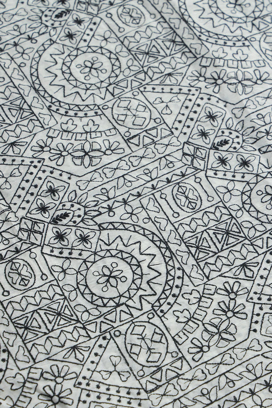Traditional Embroidery Work On Off White Pure Cotton Fabric