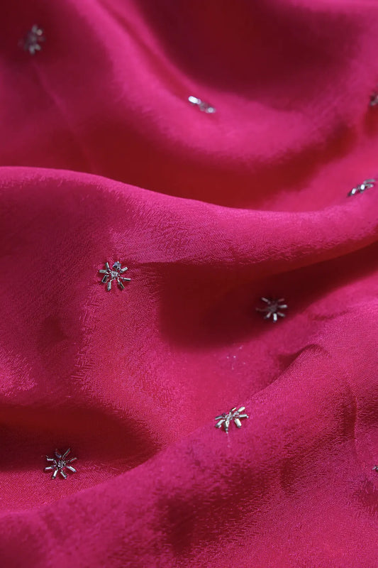 AIzaSyBcstauz-XMPRhEY21AUzeo032pxrXB5Ug - Gold Beads Cut Dana Motif Embroidery Work On Fuchsia Chinnon Chiffon Fabric