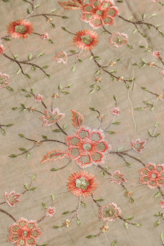 AIzaSyBcstauz-XMPRhEY21AUzeo032pxrXB5Ug - Gold Sequins With Thread Embroidery Work On Sand Beige Chanderi Fabric
