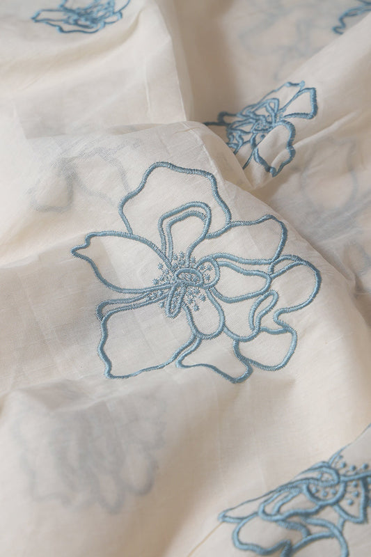 AIzaSyBcstauz-XMPRhEY21AUzeo032pxrXB5Ug - Beautiful Rama Floral Embroidery On Off White Organic Cotton Fabric