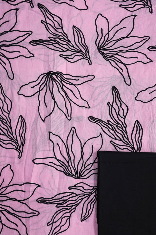 AIzaSyBcstauz-XMPRhEY21AUzeo032pxrXB5Ug - Black Floral Embroidery On Lilac Pure Mul Cotton Unstitched Suit Set (2 Piece)