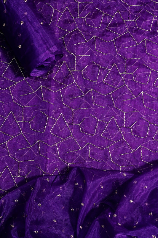 Purple Cut Dana Beads Abstract Embroidery Unstitched Suit Set (3 Piece)