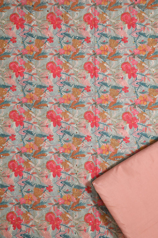 AIzaSyBcstauz-XMPRhEY21AUzeo032pxrXB5Ug - Grey And Pink Cotton Unstitched Suit Set (2 Piece)