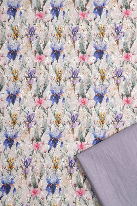 AIzaSyBcstauz-XMPRhEY21AUzeo032pxrXB5Ug - Floral Digital Print On Hakoba Cotton Embroidery Unstitched Suit Set (2 Piece)