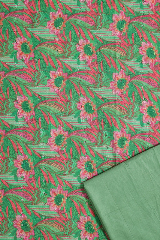 AIzaSyBcstauz-XMPRhEY21AUzeo032pxrXB5Ug - Green Hakoba Cotton Embroidery Unstitched Suit Set (2 Piece)