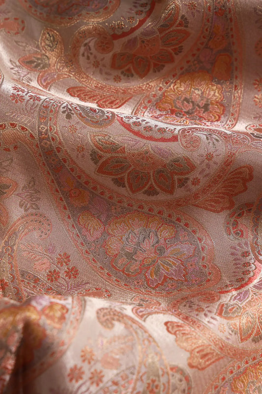 Positional Floral Print On Lilac Viscose Dola Silk Jacquard Fabric