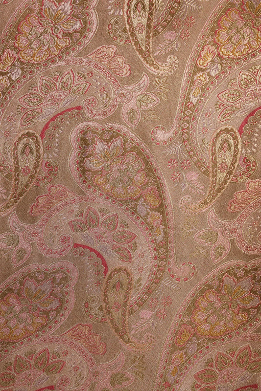 Positional Floral Print On Beige Viscose Dola Silk Jacquard Fabric