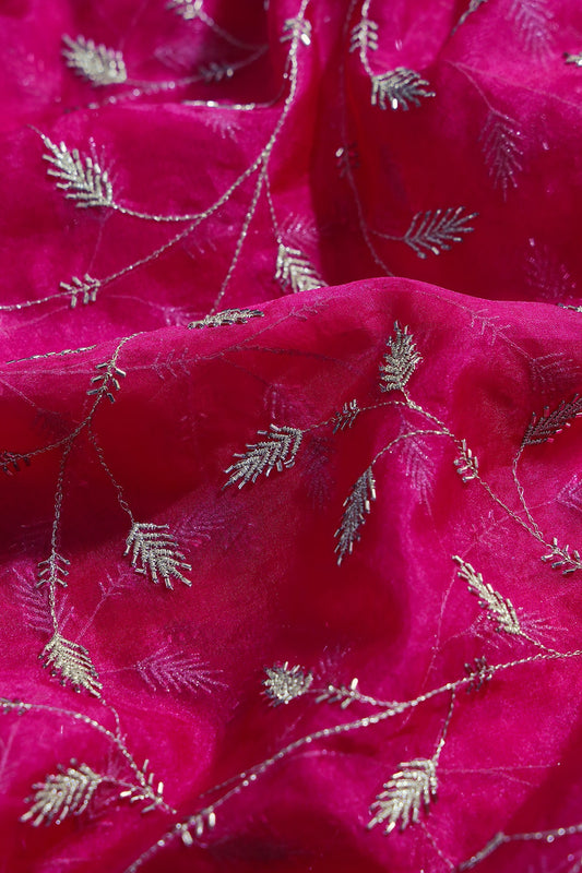 AIzaSyBcstauz-XMPRhEY21AUzeo032pxrXB5Ug - Gold Zari With Beads Leafy Embroidery Work On Rani Organza Fabric
