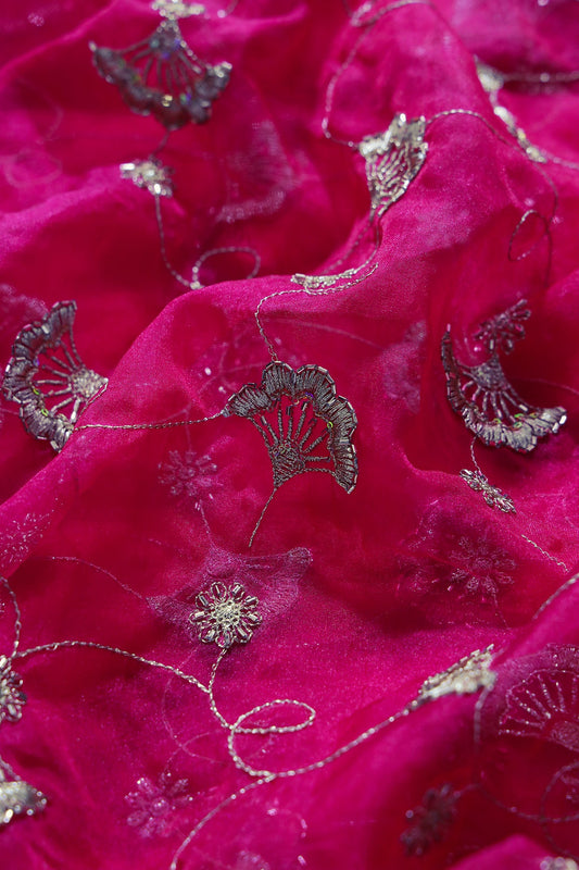 AIzaSyBcstauz-XMPRhEY21AUzeo032pxrXB5Ug - Gold Zari With Beads Beautiful Floral Embroidery On Rani Organza Fabric