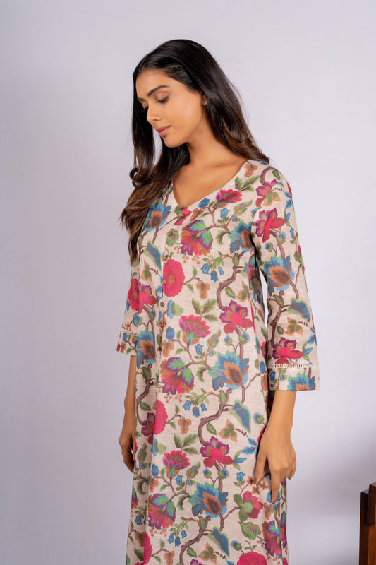 AIzaSyBcstauz-XMPRhEY21AUzeo032pxrXB5Ug - Aaina Beige Linen Indian Co-ord Set