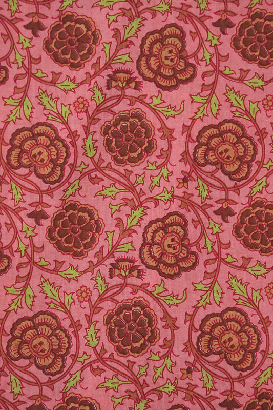 AIzaSyBcstauz-XMPRhEY21AUzeo032pxrXB5Ug - Baby Pink and Pink Floral Screen Print on organic Cotton Fabric