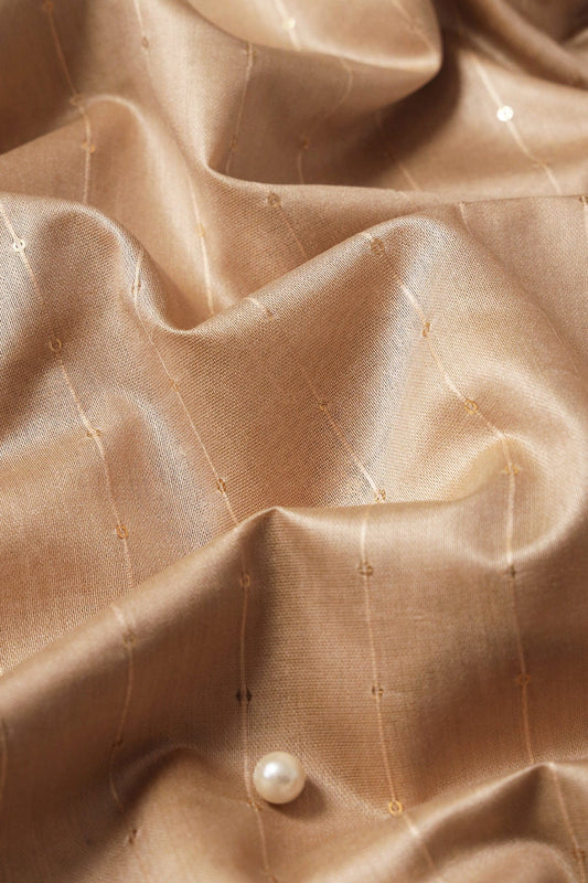 AIzaSyBcstauz-XMPRhEY21AUzeo032pxrXB5Ug - Beautiful Beige Thread With Gold Sequins Stripes Embroidery On Beige Viscose Chanderi Silk Fabric