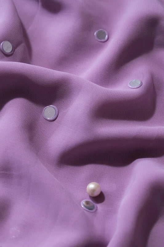 AIzaSyBcstauz-XMPRhEY21AUzeo032pxrXB5Ug - Beautiful Real Mirror Embroidery Work On Lilac Purple Georgette Fabric