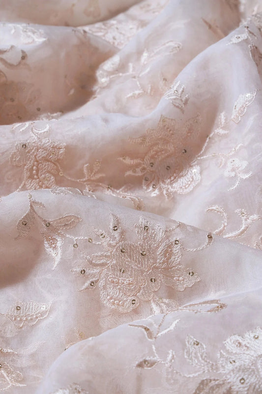 AIzaSyBcstauz-XMPRhEY21AUzeo032pxrXB5Ug - Beautiful White Thread With Sequins Floral Embroidery Work On White Organza Fabric