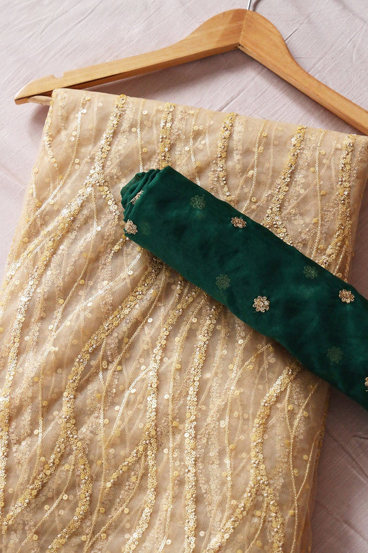 AIzaSyBcstauz-XMPRhEY21AUzeo032pxrXB5Ug - Beige And Bottle Green Saree set (2 Piece)