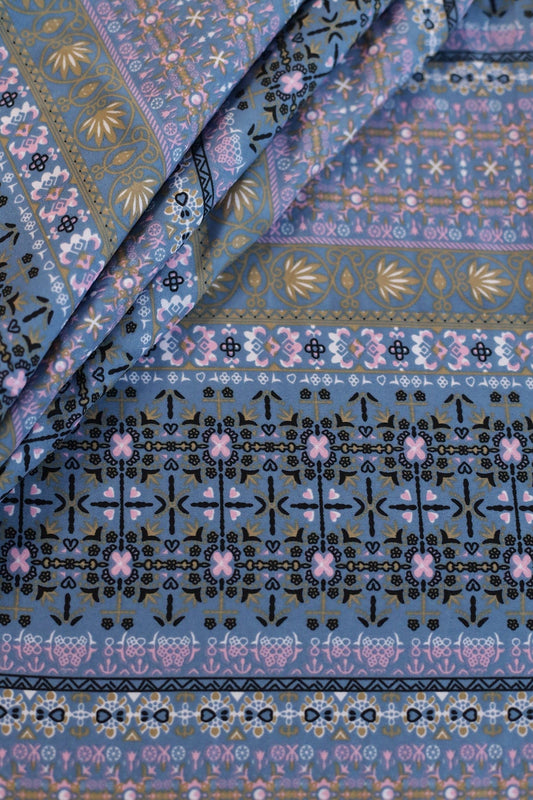 AIzaSyBcstauz-XMPRhEY21AUzeo032pxrXB5Ug - Big Width "56" Multi Color Traditional Digital Print On Grey Crepe Satin Fabric