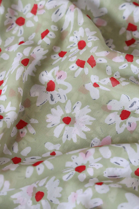 AIzaSyBcstauz-XMPRhEY21AUzeo032pxrXB5Ug - Big Width "56" White And Red Floral Digital Print On Light Olive Georgette Fabric