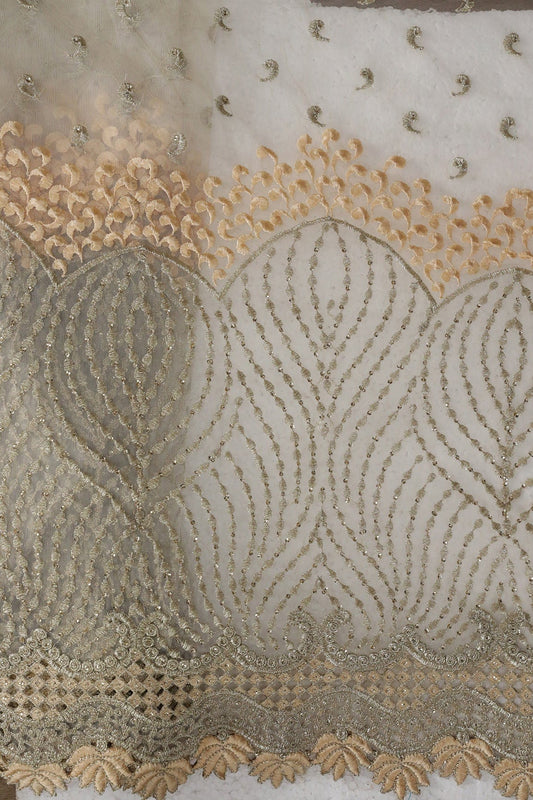 AIzaSyBcstauz-XMPRhEY21AUzeo032pxrXB5Ug - Big Width''56'' Beige Thread With Zari Traditional Embroidery Work On Beige Soft Net Fabric With Border