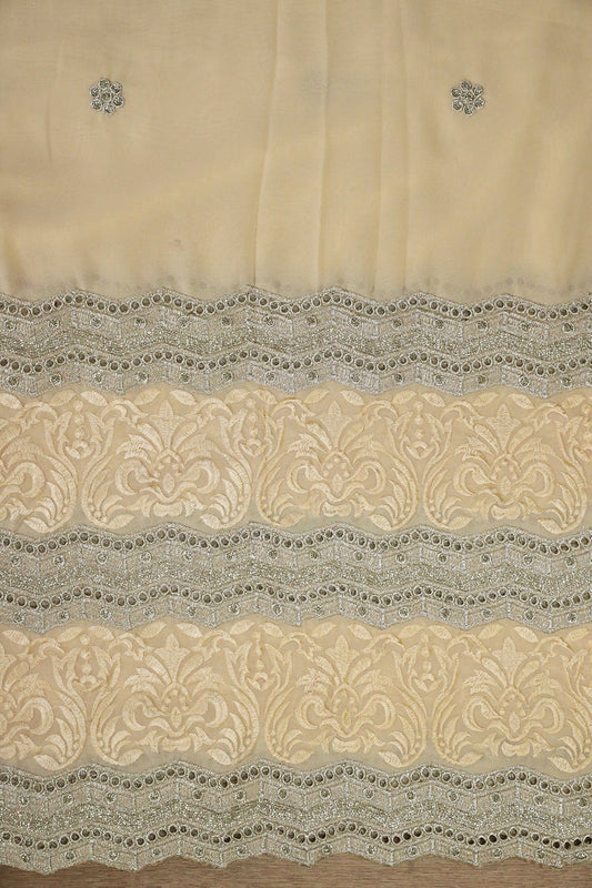 AIzaSyBcstauz-XMPRhEY21AUzeo032pxrXB5Ug - Big Width''56'' Cream Thread With Zari Ethnic Embroidery Work On Cream Georgette Fabric With Border