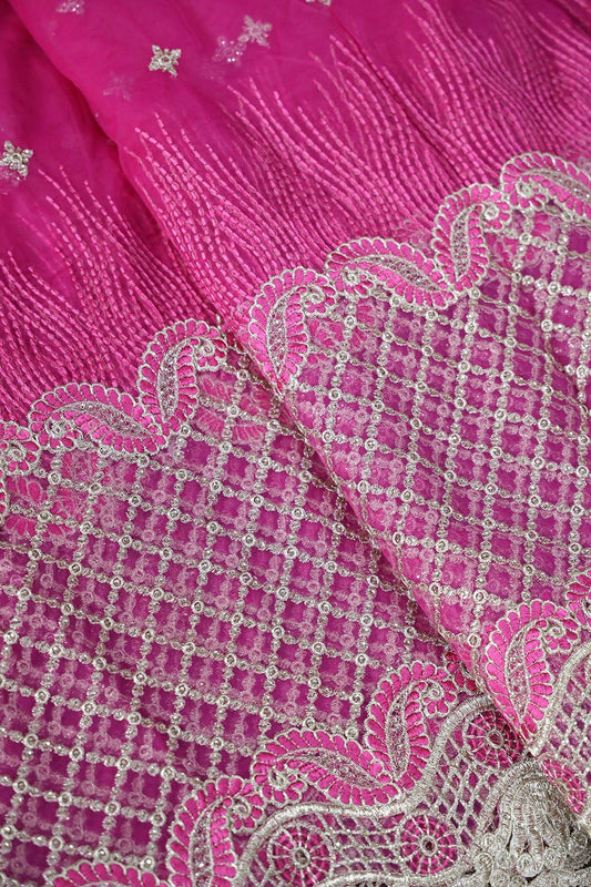 AIzaSyBcstauz-XMPRhEY21AUzeo032pxrXB5Ug - Big Width''56'' Fuchsia Thread With Zari Checks Embroidery Work On Fuchsia Soft Net Fabric With Border